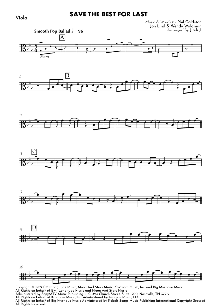 Save The Best For Last by Vanessa Williams Viola Solo - Digital Sheet Music page 2
