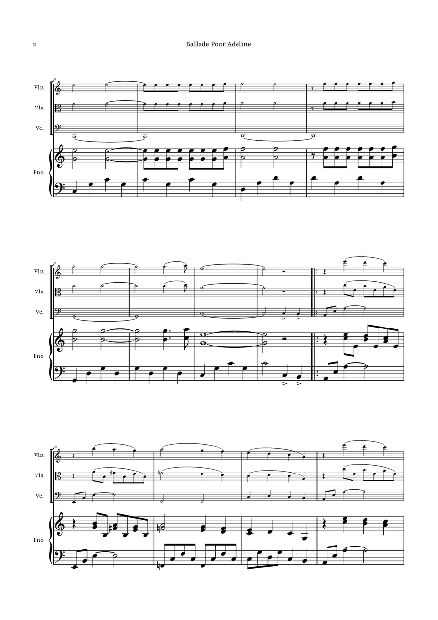 Ballade Pour Adeline by Richard Clayderman Piano Quartet - Digital Sheet Music page 2