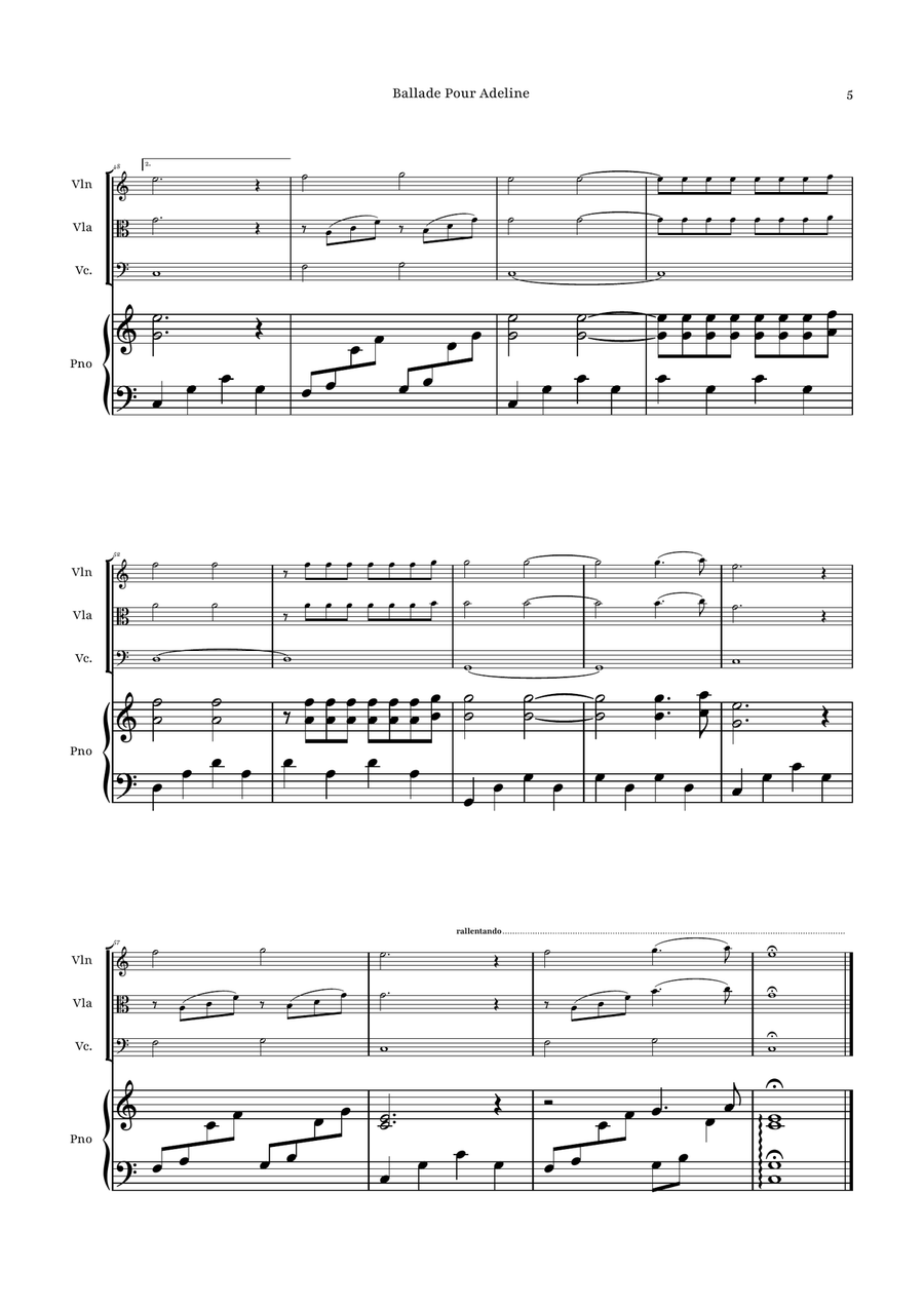 Ballade Pour Adeline by Richard Clayderman Piano Quartet - Digital Sheet Music page 5