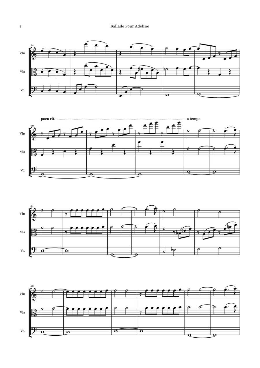 Ballade Pour Adeline by Richard Clayderman String Trio - Digital Sheet Music page 2