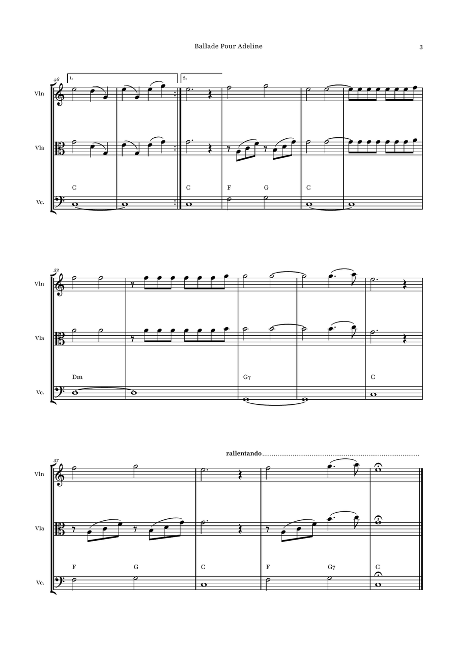Ballade Pour Adeline by Richard Clayderman String Trio - Digital Sheet Music page 3
