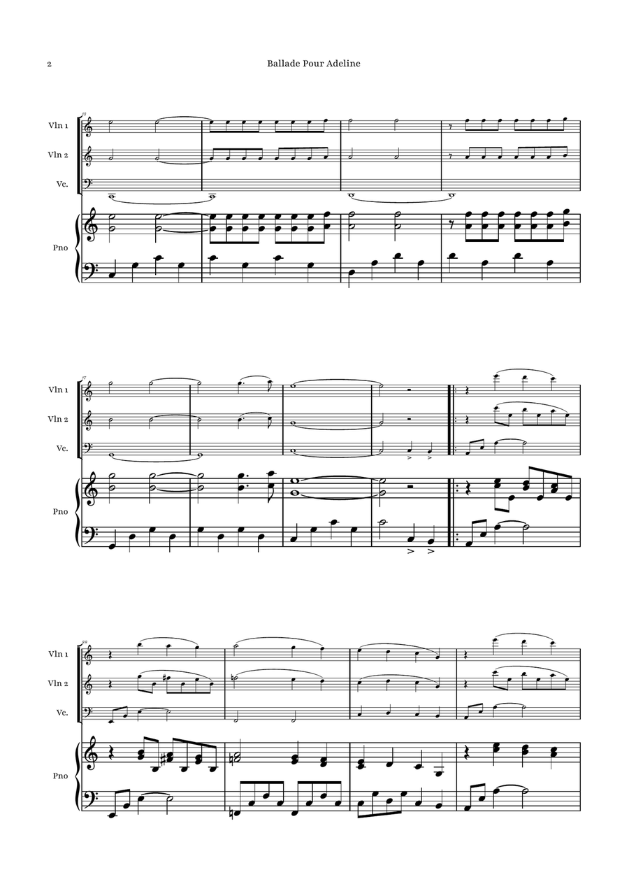 Ballade Pour Adeline by Richard Clayderman Piano Quartet - Digital Sheet Music page 2