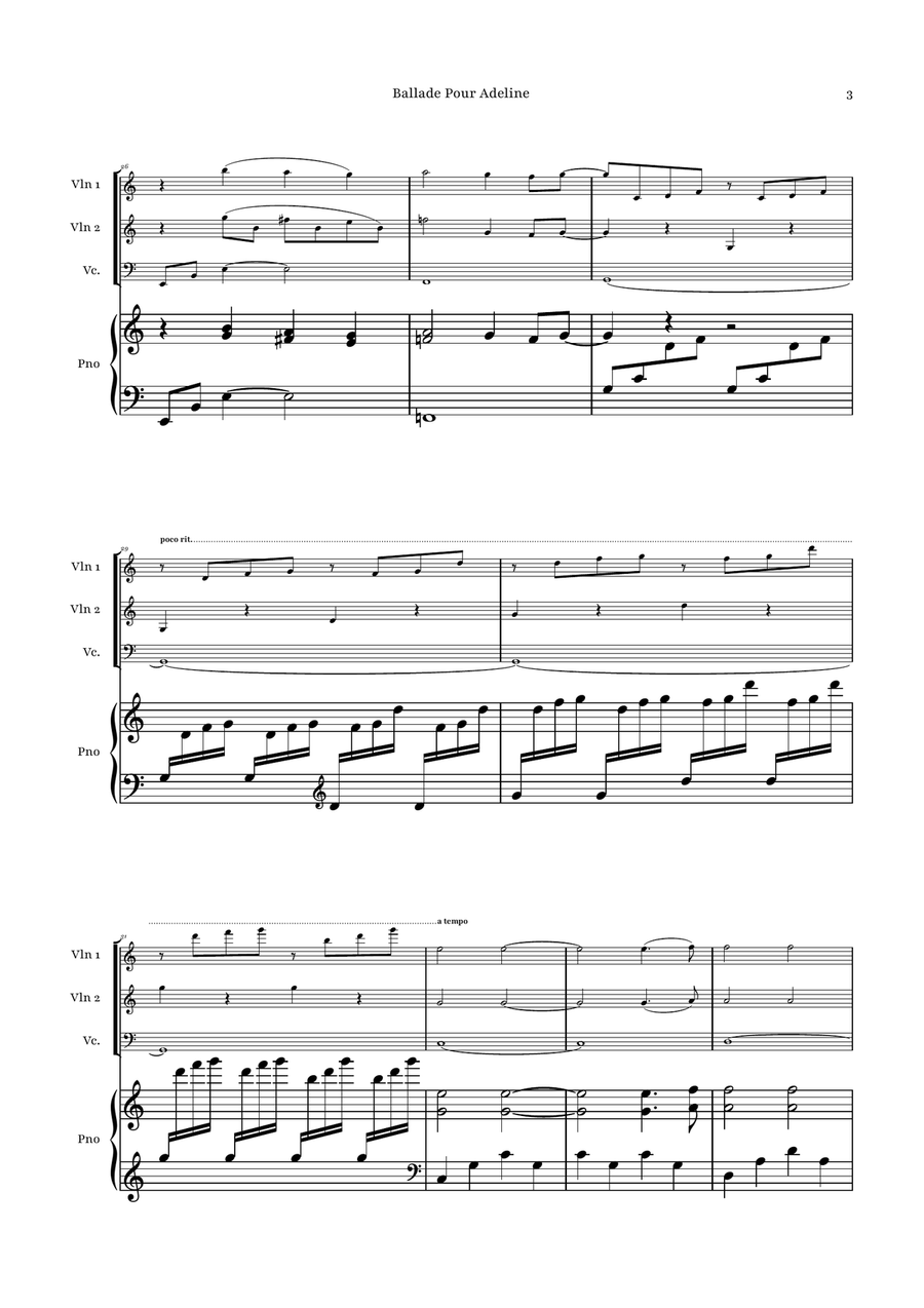 Ballade Pour Adeline by Richard Clayderman Piano Quartet - Digital Sheet Music page 3
