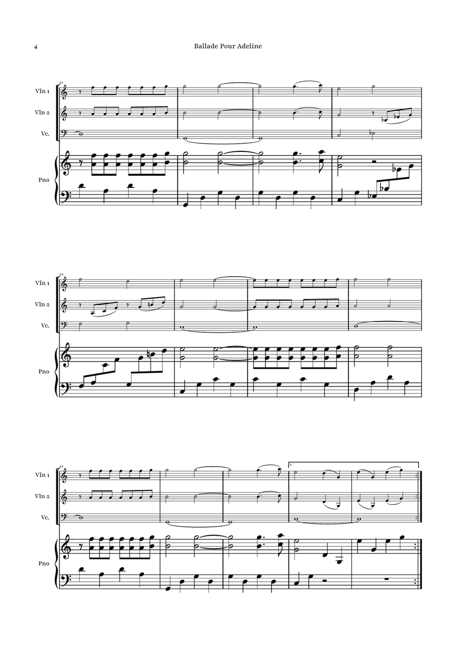 Ballade Pour Adeline by Richard Clayderman Piano Quartet - Digital Sheet Music page 4