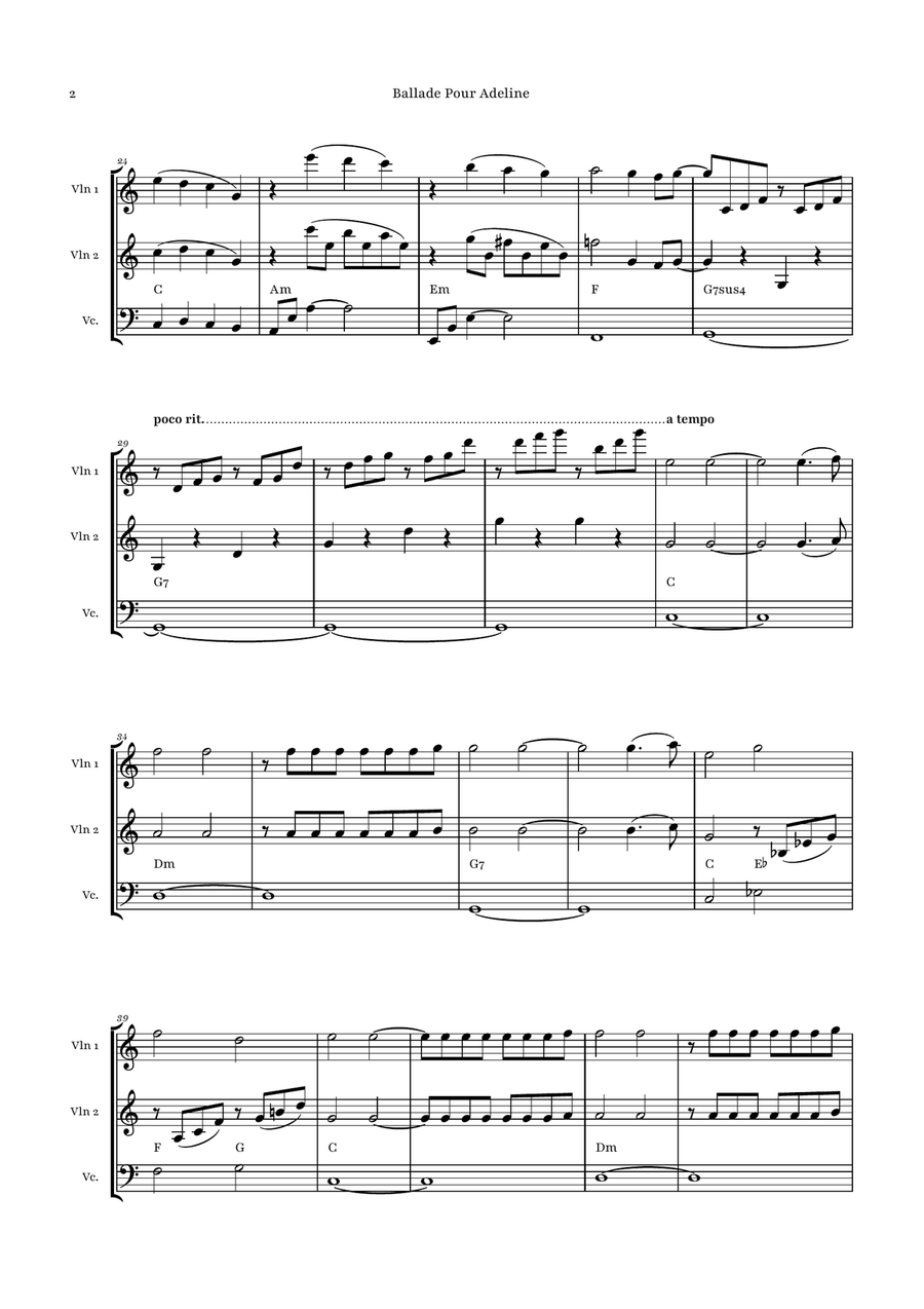 Ballade Pour Adeline by Richard Clayderman String Trio - Digital Sheet Music page 2