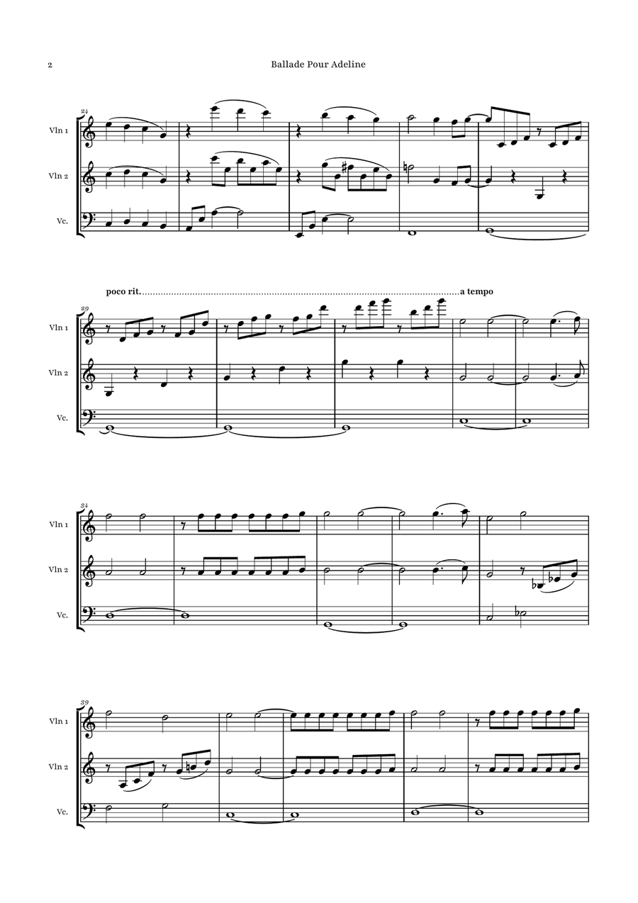 Ballade Pour Adeline by Richard Clayderman String Trio - Digital Sheet Music page 2