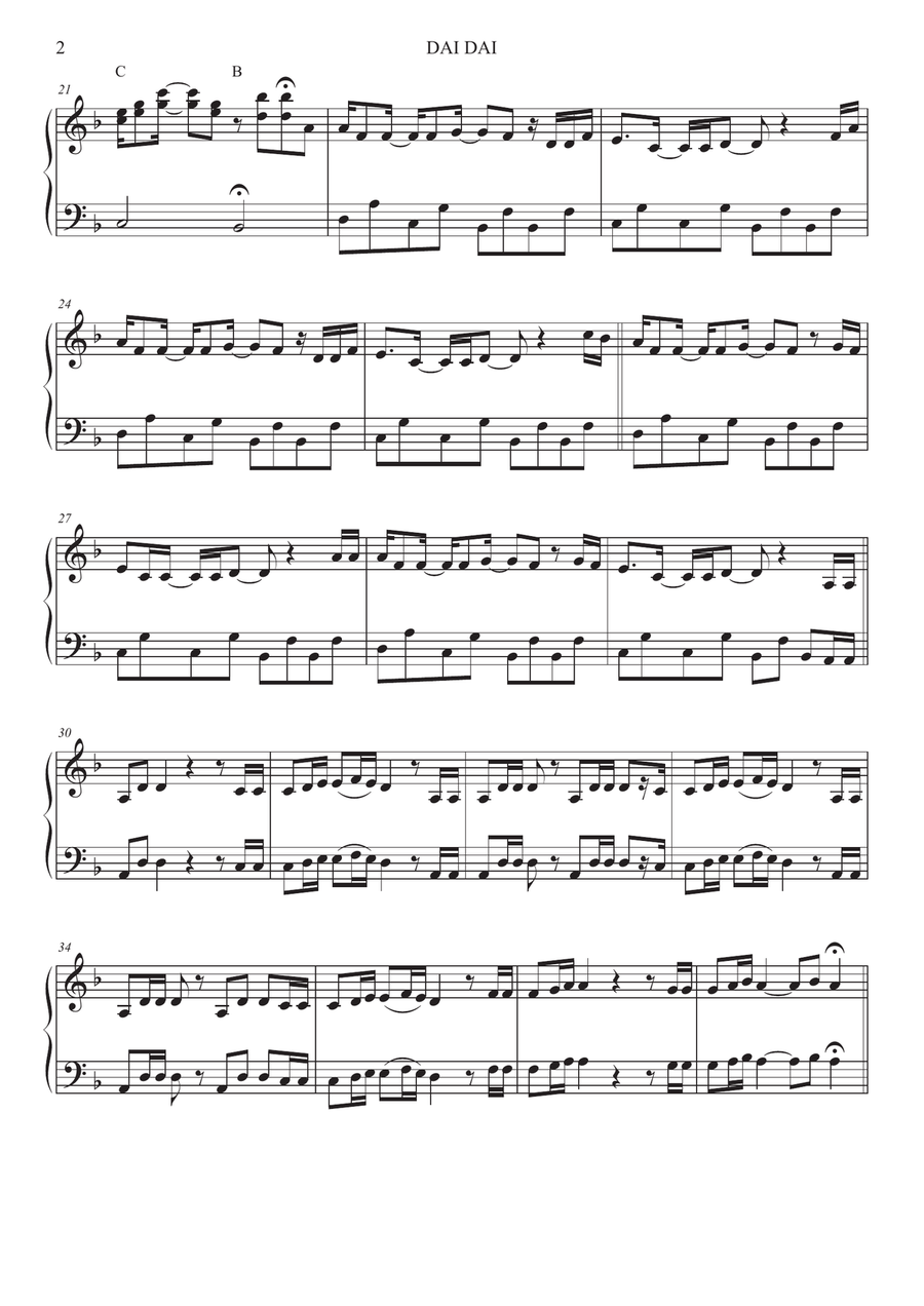 Dai Dai by Shakira Easy Piano - Digital Sheet Music page 2