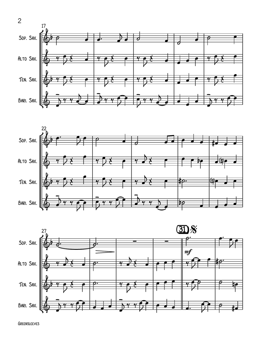 Greensleeves by Traditional Saxophone Quartet - Digital Sheet Music page 3