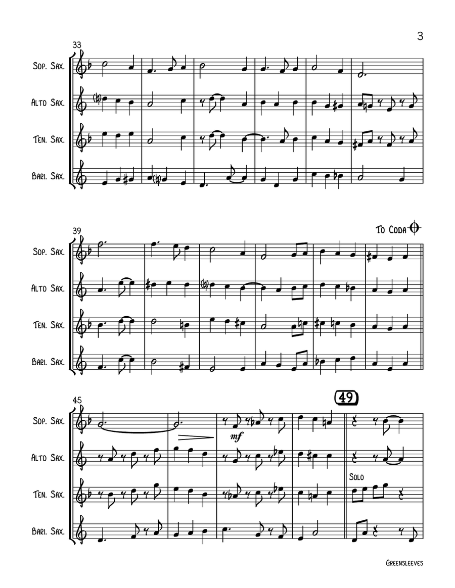 Greensleeves by Traditional Saxophone Quartet - Digital Sheet Music page 4