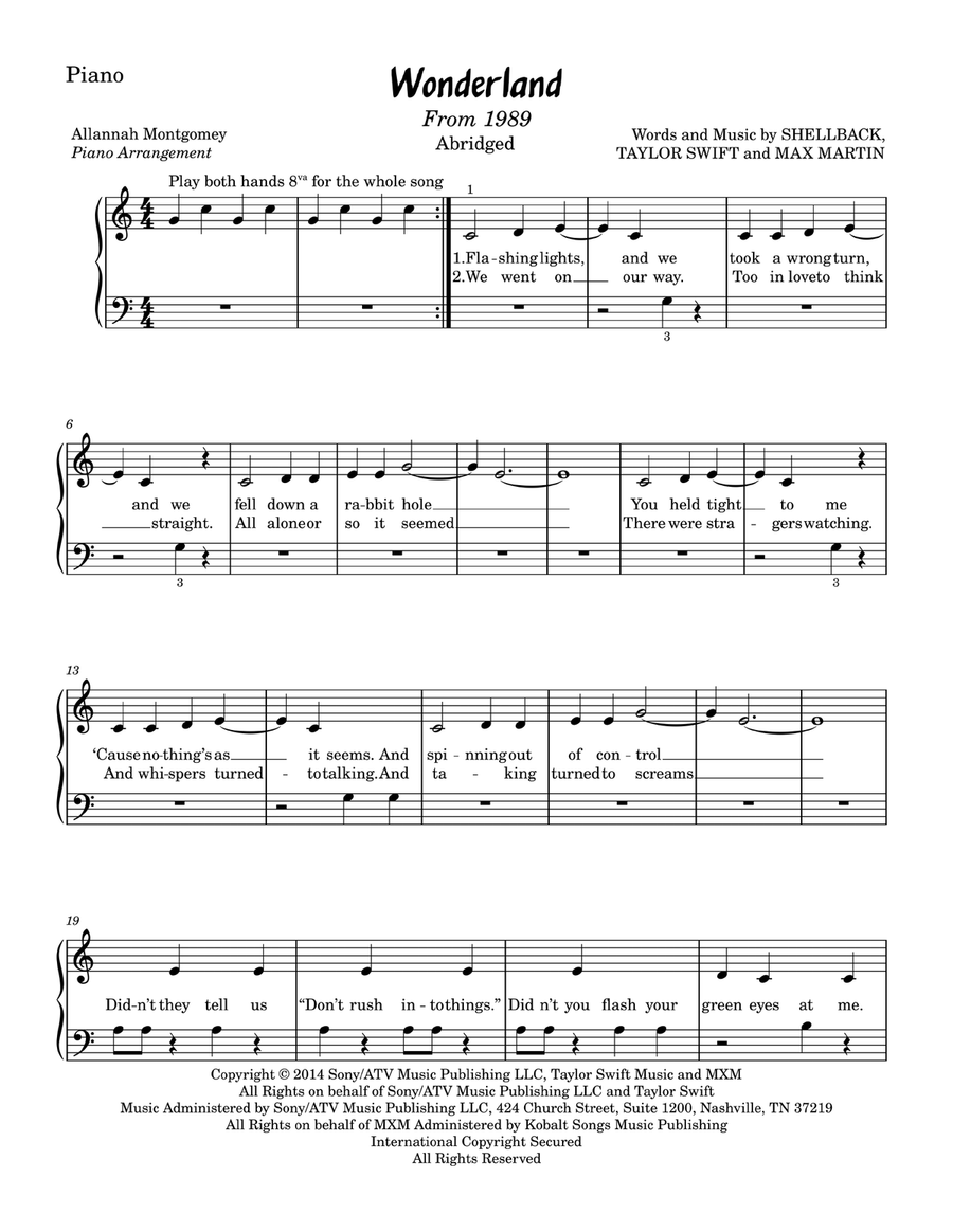 Wonderland by Taylor Swift Easy Piano - Digital Sheet Music page 2