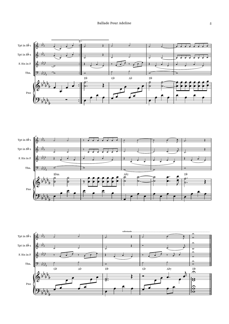 Ballade Pour Adeline by Richard Clayderman Brass Quartet - Digital Sheet Music page 5