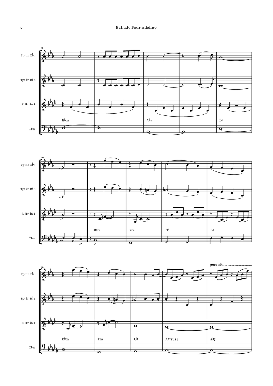 Ballade Pour Adeline by Richard Clayderman Brass Quartet - Digital Sheet Music page 2