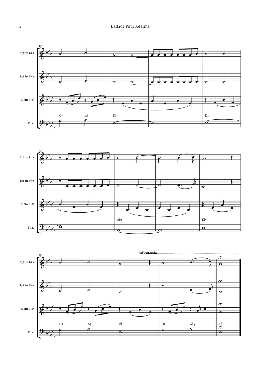 Ballade Pour Adeline by Richard Clayderman Brass Quartet - Digital Sheet Music page 4