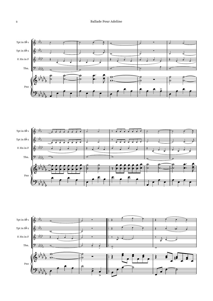 Ballade Pour Adeline by Richard Clayderman Brass Quartet - Digital Sheet Music page 2
