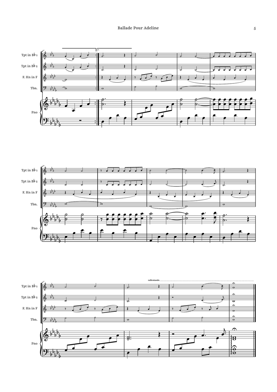 Ballade Pour Adeline by Richard Clayderman Brass Quartet - Digital Sheet Music page 5