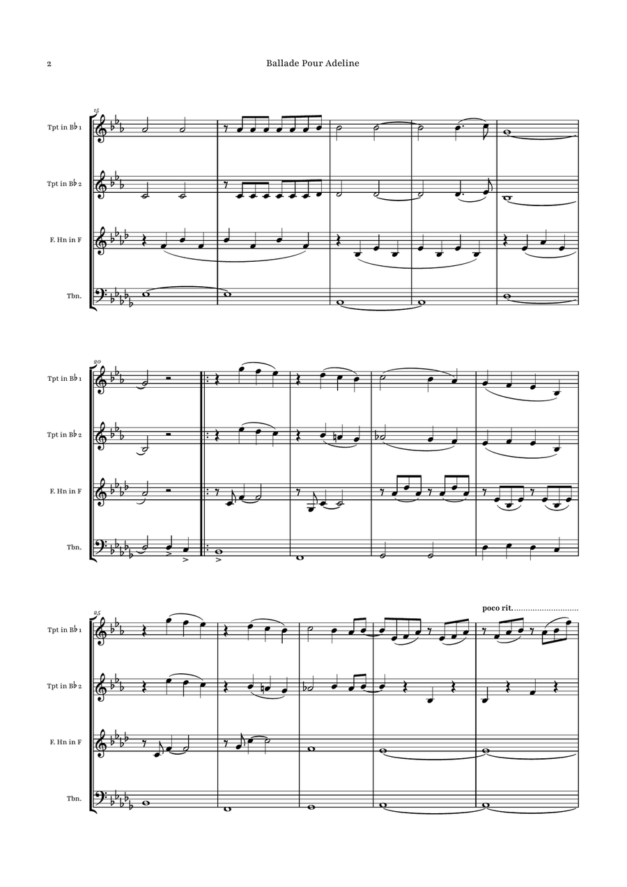 Ballade Pour Adeline by Richard Clayderman Brass Quartet - Digital Sheet Music page 2
