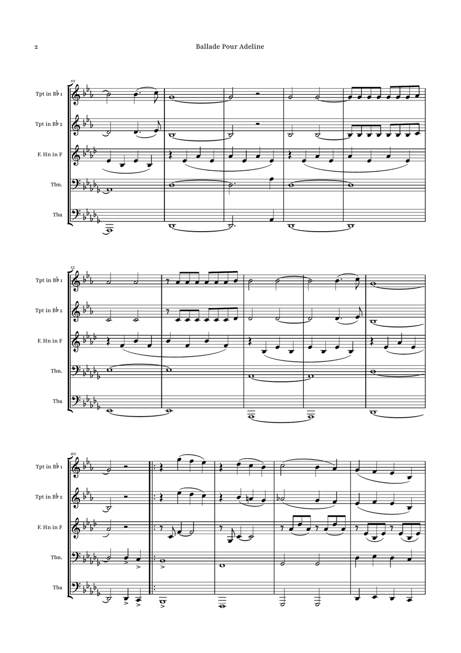 Ballade Pour Adeline by Richard Clayderman Brass Quintet - Digital Sheet Music page 2
