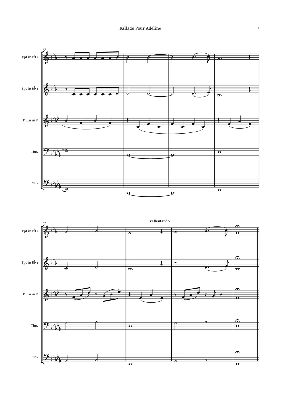 Ballade Pour Adeline by Richard Clayderman Brass Quintet - Digital Sheet Music page 5
