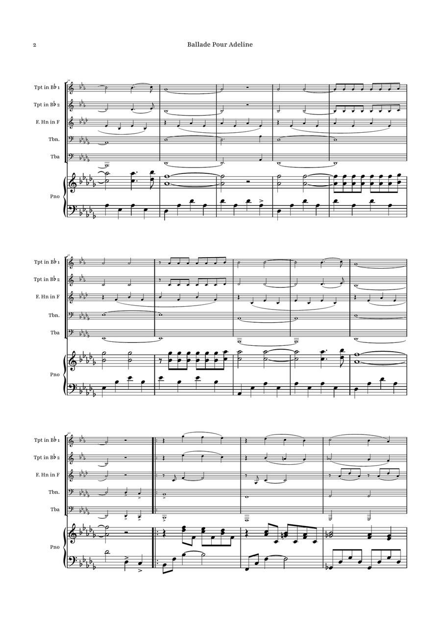 Ballade Pour Adeline by Richard Clayderman Brass Quintet - Digital Sheet Music page 2