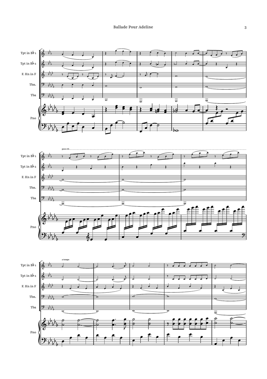 Ballade Pour Adeline by Richard Clayderman Brass Quintet - Digital Sheet Music page 3