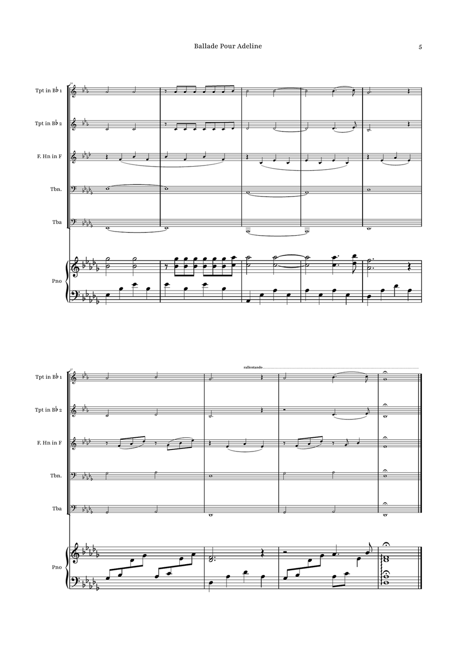 Ballade Pour Adeline by Richard Clayderman Brass Quintet - Digital Sheet Music page 5