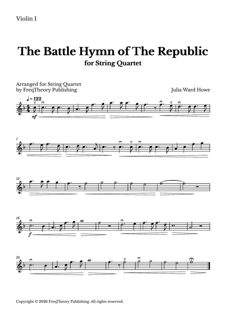 The Battle Hymn of The Republic - For String Quartet in F major by Julia Ward Howe String Quartet - Digital Sheet Music page 4