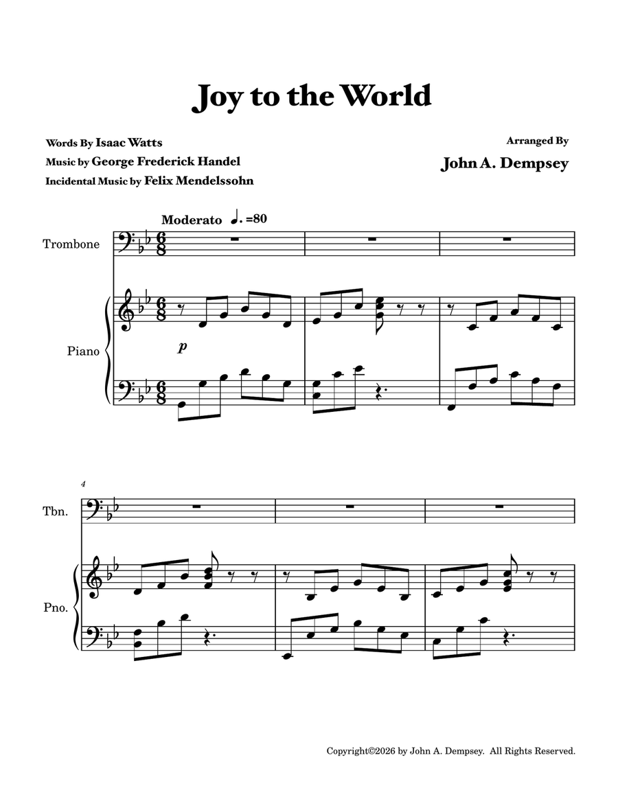 Joy to the World (Trombone and Piano) by John A. Dempsey Piano - Digital Sheet Music page 5