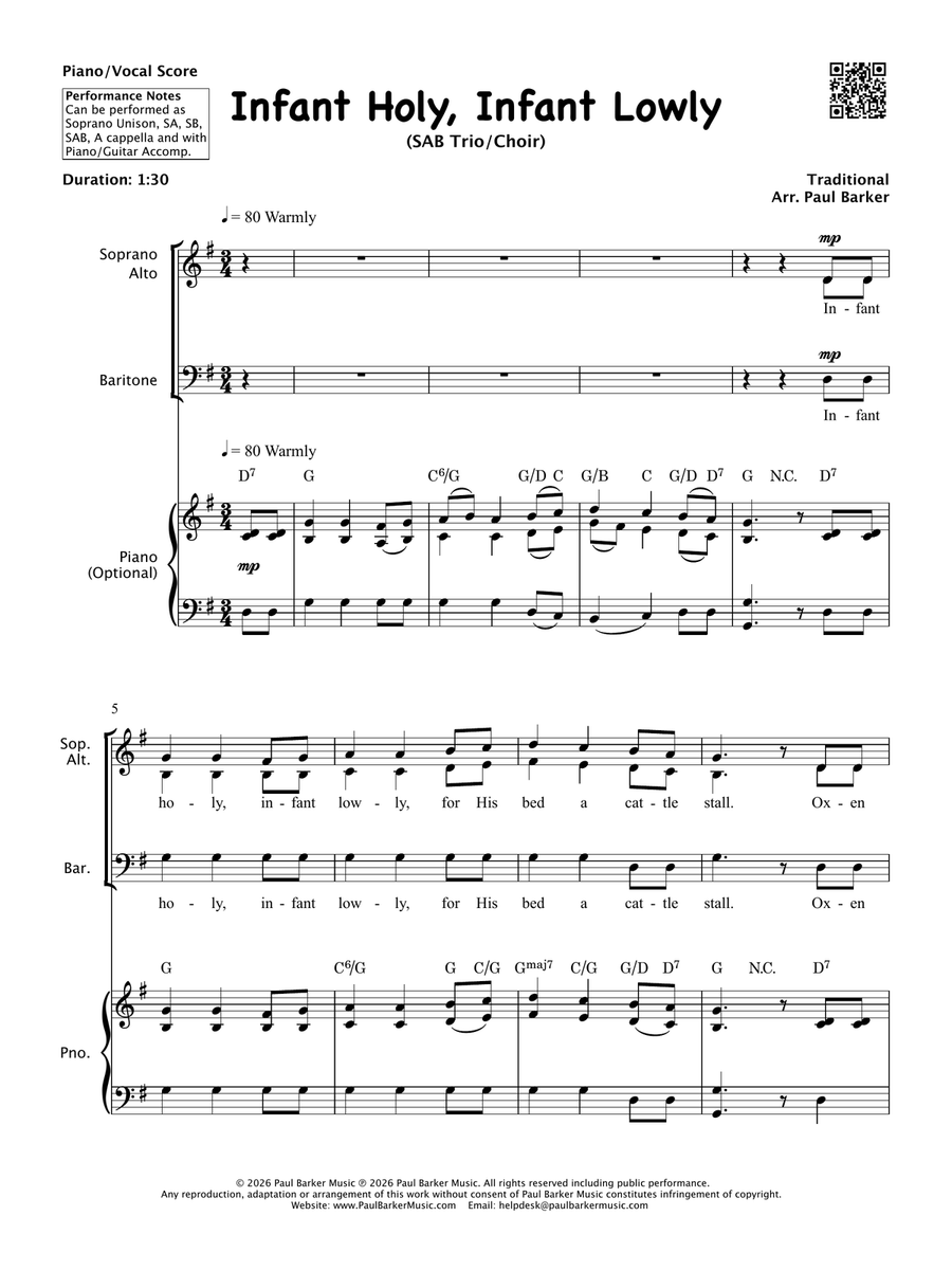 Infant Holy, Infant Lowly (SAB Choir) by Traditional 3-Part - Digital Sheet Music page 2
