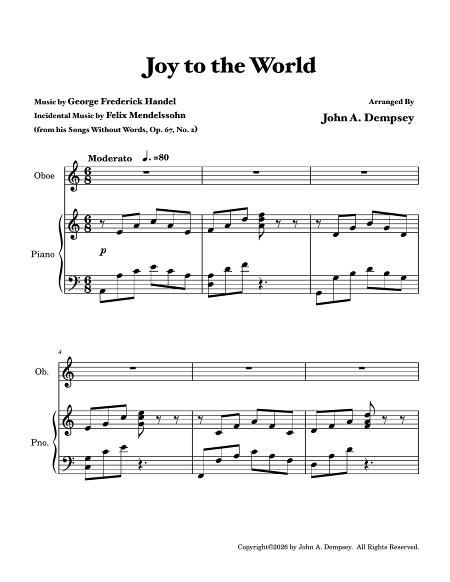 Joy to the World (Oboe and Piano) by John A. Dempsey Piano - Digital Sheet Music page 5