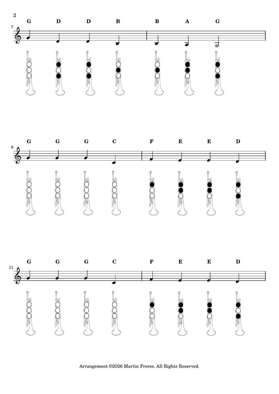 Hark the Herald Angels Sing + Beginner Trumpet Fingering Chart (F#3 - C6) B-Flat Trumpet - Digital Sheet Music page 3