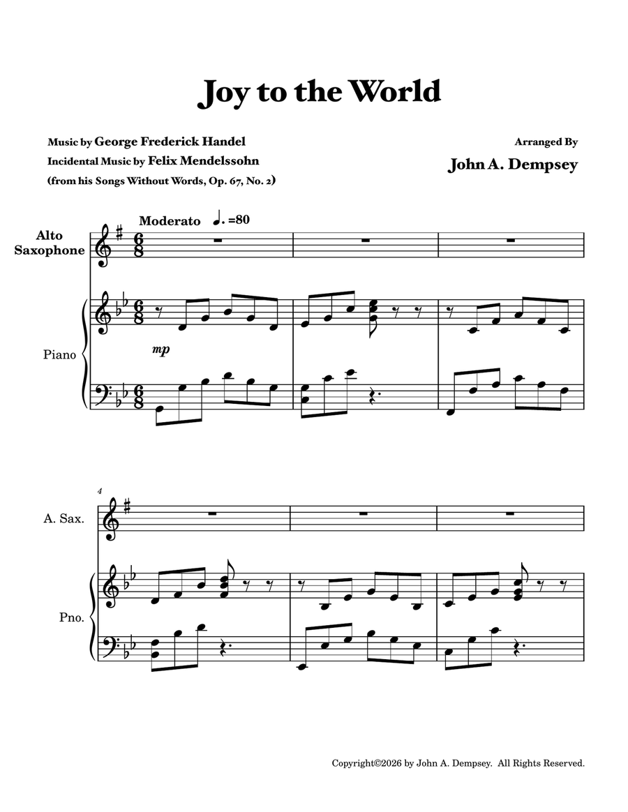 Joy to the World (Alto Sax and Piano) by John A. Dempsey Alto Saxophone - Digital Sheet Music page 5
