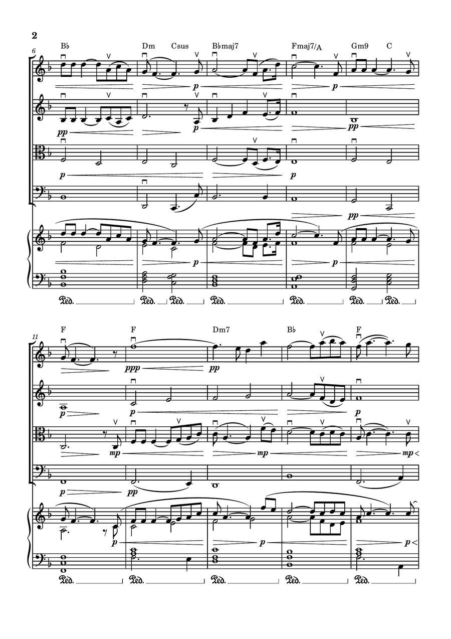 Shenandoah - For String Quartet (With Piano accompaniment and chords) in F major String Quartet - Digital Sheet Music page 3