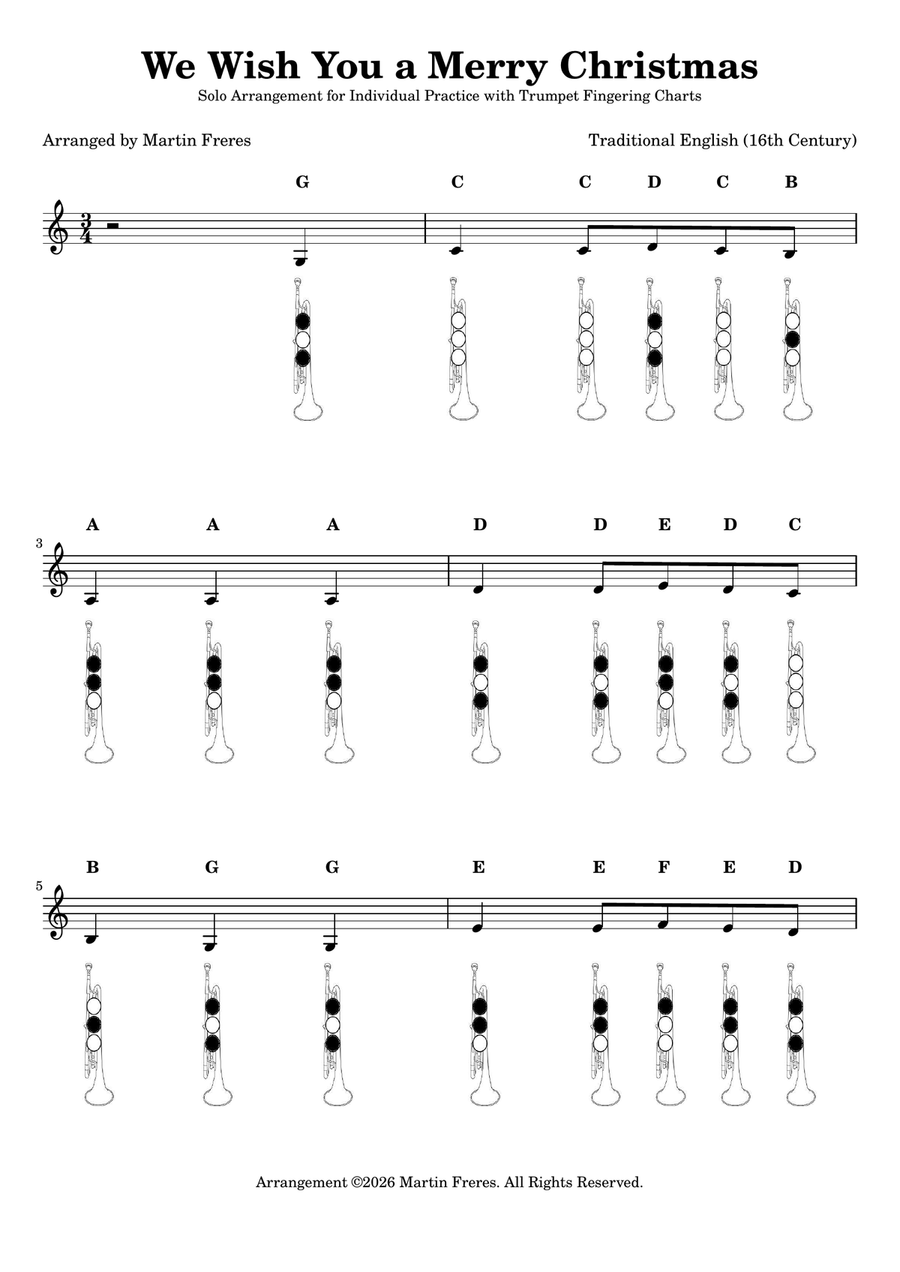 We Wish You a Merry Christmas + Beginner Trumpet Fingering Chart (F#3 - C6) B-Flat Trumpet - Digital Sheet Music page 2