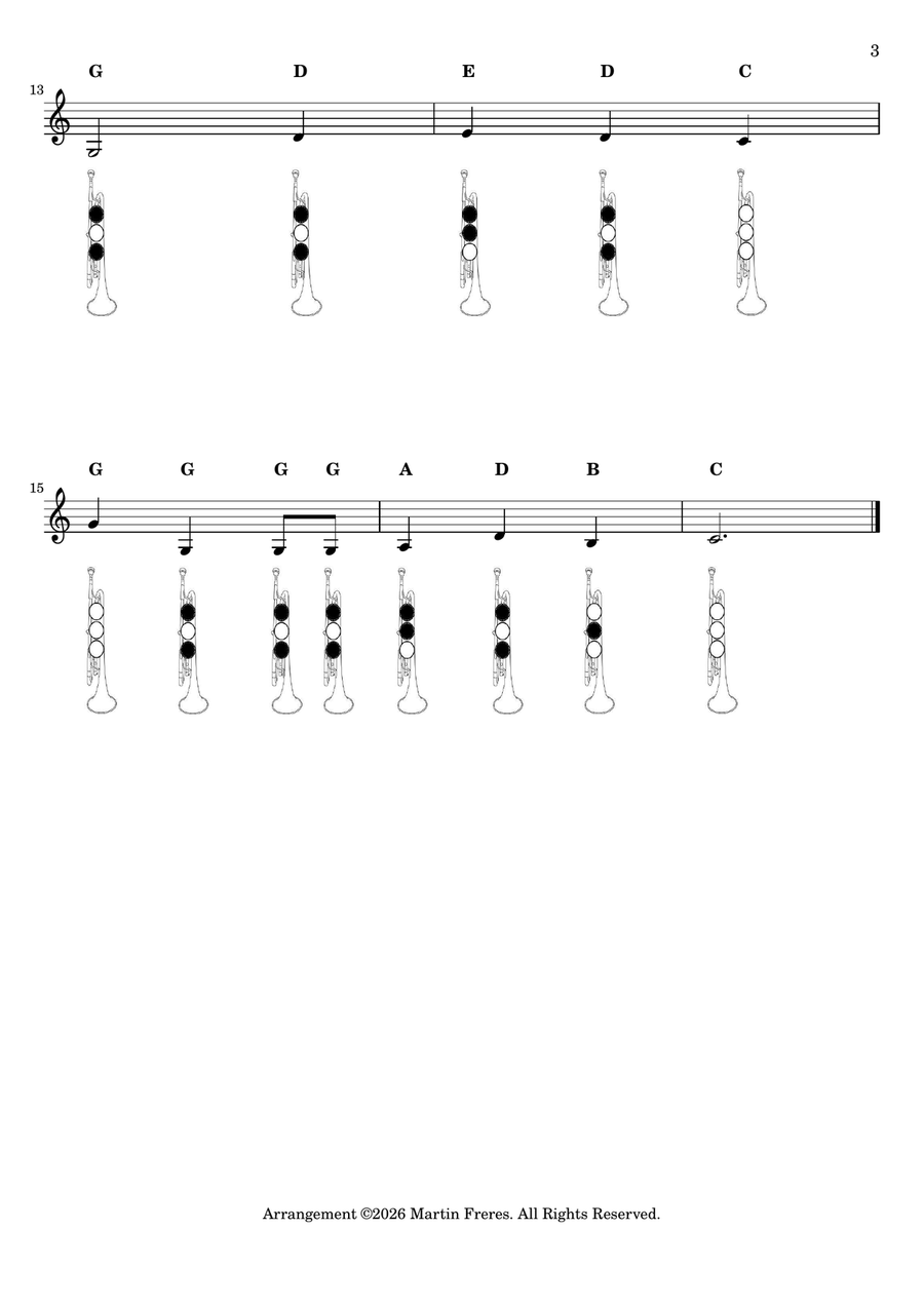 We Wish You a Merry Christmas + Beginner Trumpet Fingering Chart (F#3 - C6) B-Flat Trumpet - Digital Sheet Music page 4
