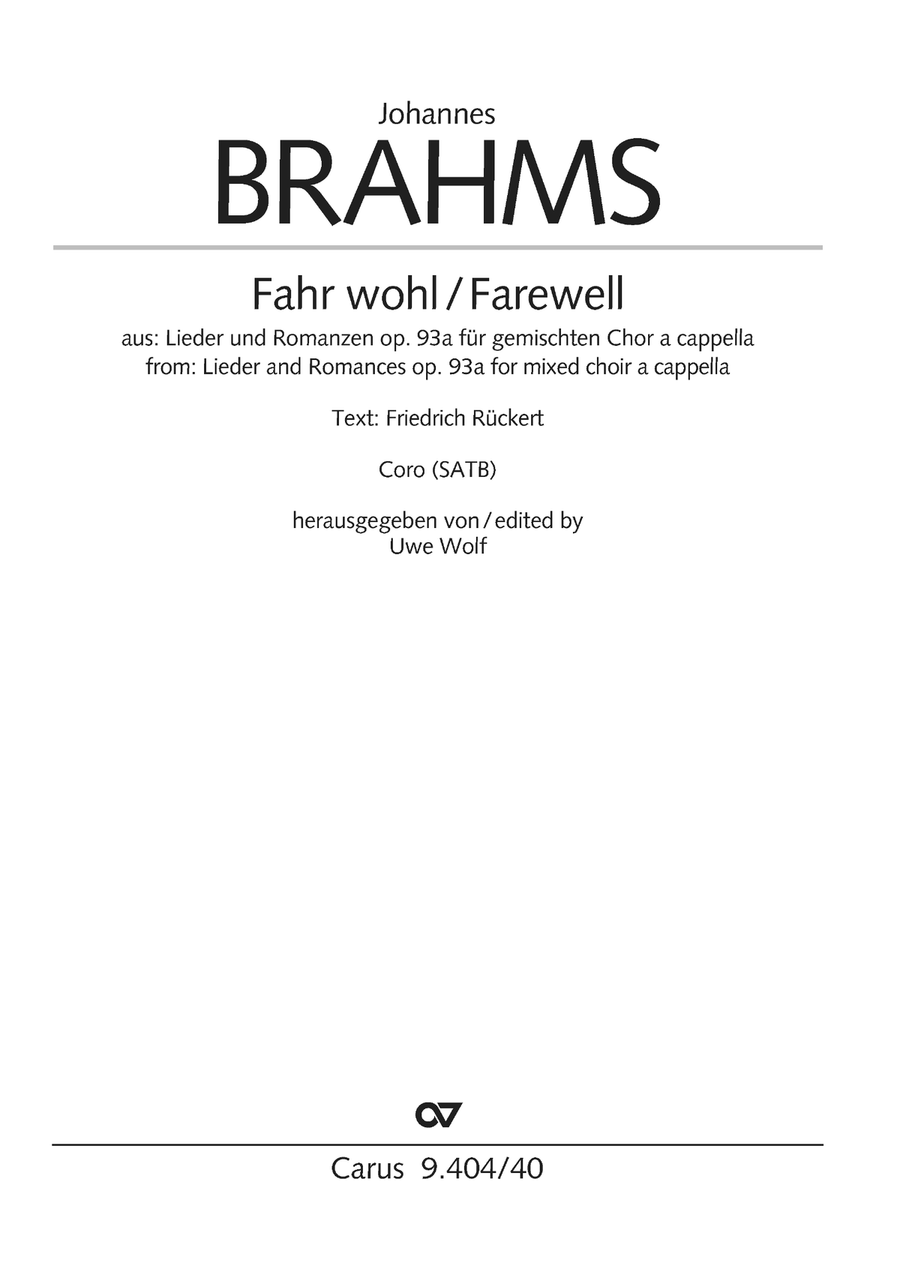 Farewell by Johannes Brahms 4-Part - Sheet Music page 2