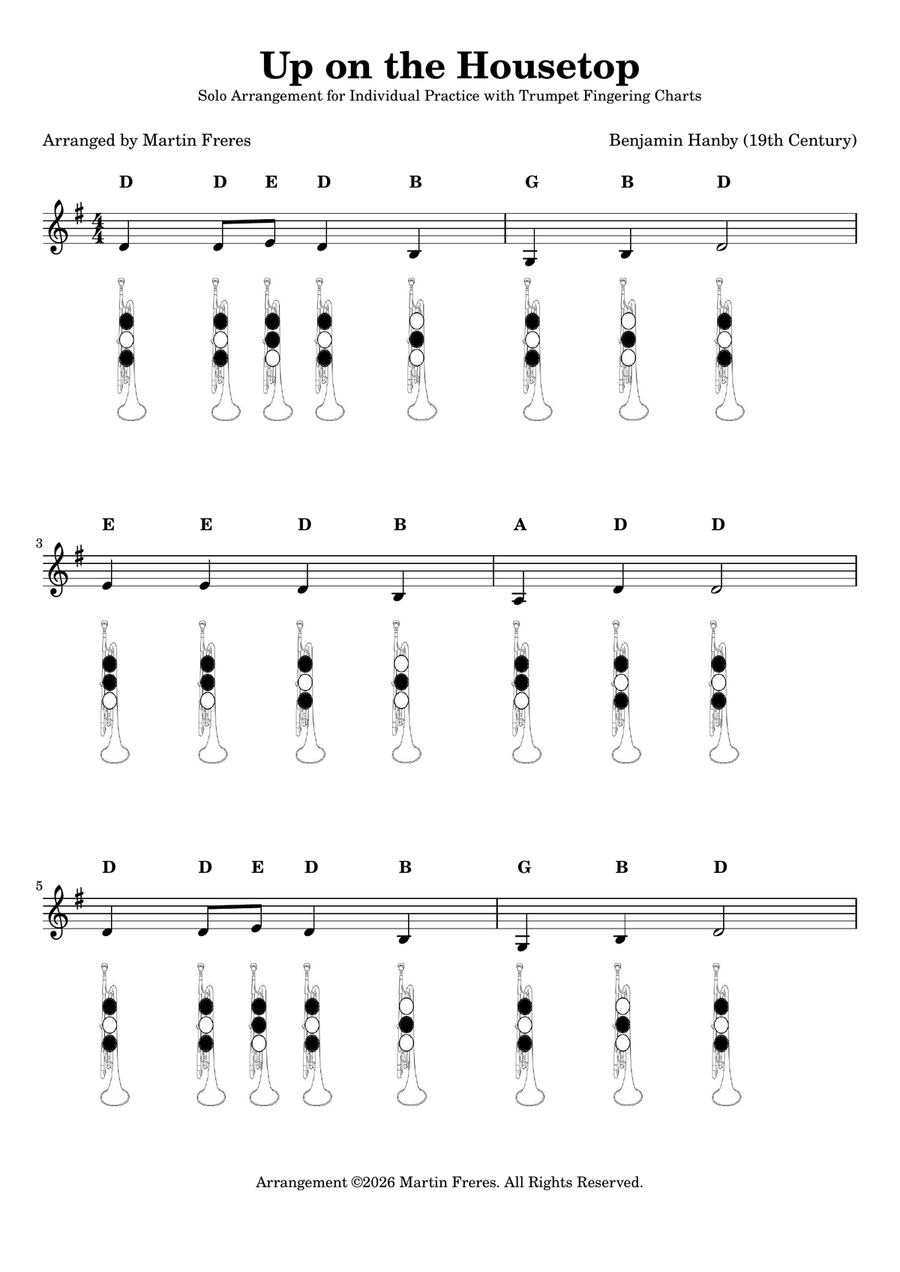 Up on the Housetop + Beginner Trumpet Fingering Chart (F#3 - C6) B-Flat Trumpet - Digital Sheet Music page 2
