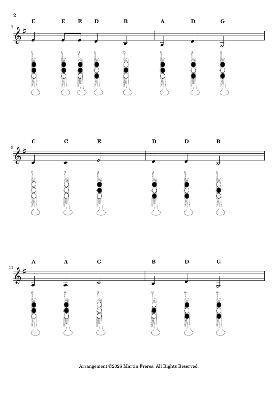 Up on the Housetop + Beginner Trumpet Fingering Chart (F#3 - C6) B-Flat Trumpet - Digital Sheet Music page 3