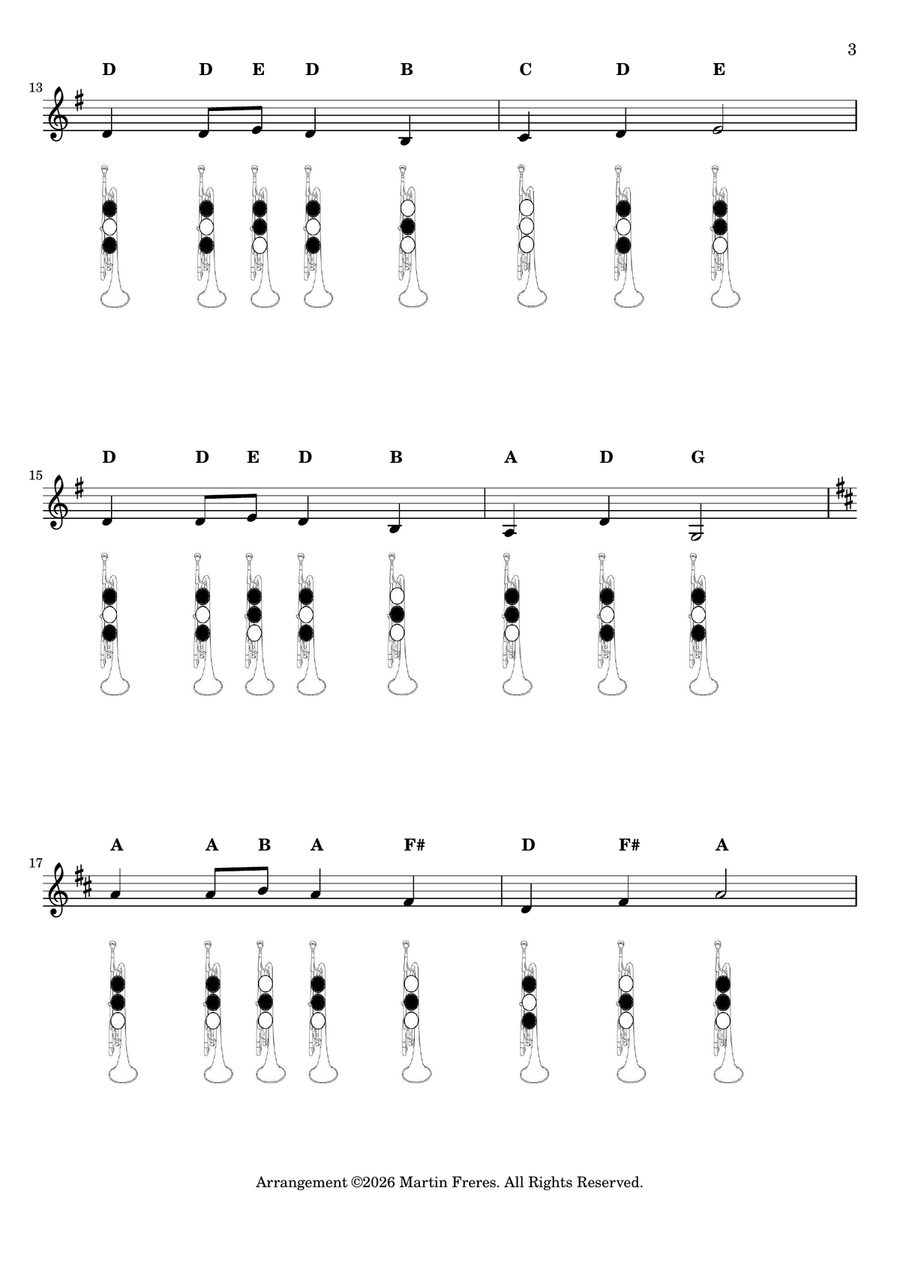 Up on the Housetop + Beginner Trumpet Fingering Chart (F#3 - C6) B-Flat Trumpet - Digital Sheet Music page 4