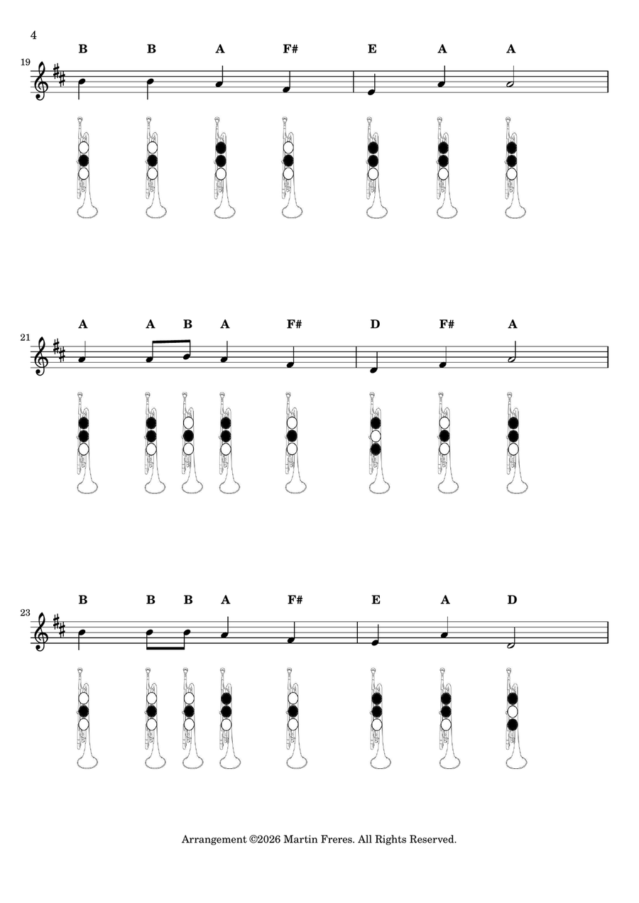 Up on the Housetop + Beginner Trumpet Fingering Chart (F#3 - C6) B-Flat Trumpet - Digital Sheet Music page 5