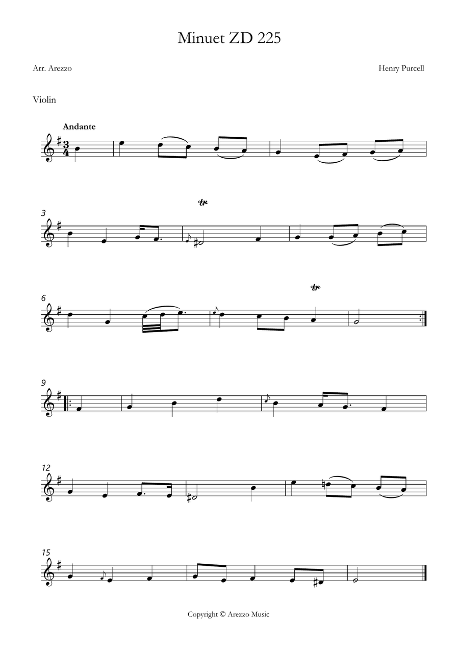 Henry Purcell – ZD 225 Minuet in E Minor | Violin and Trombone Duet Sheet Music by Henry Purcell Chamber Music - Digital Sheet Music page 2