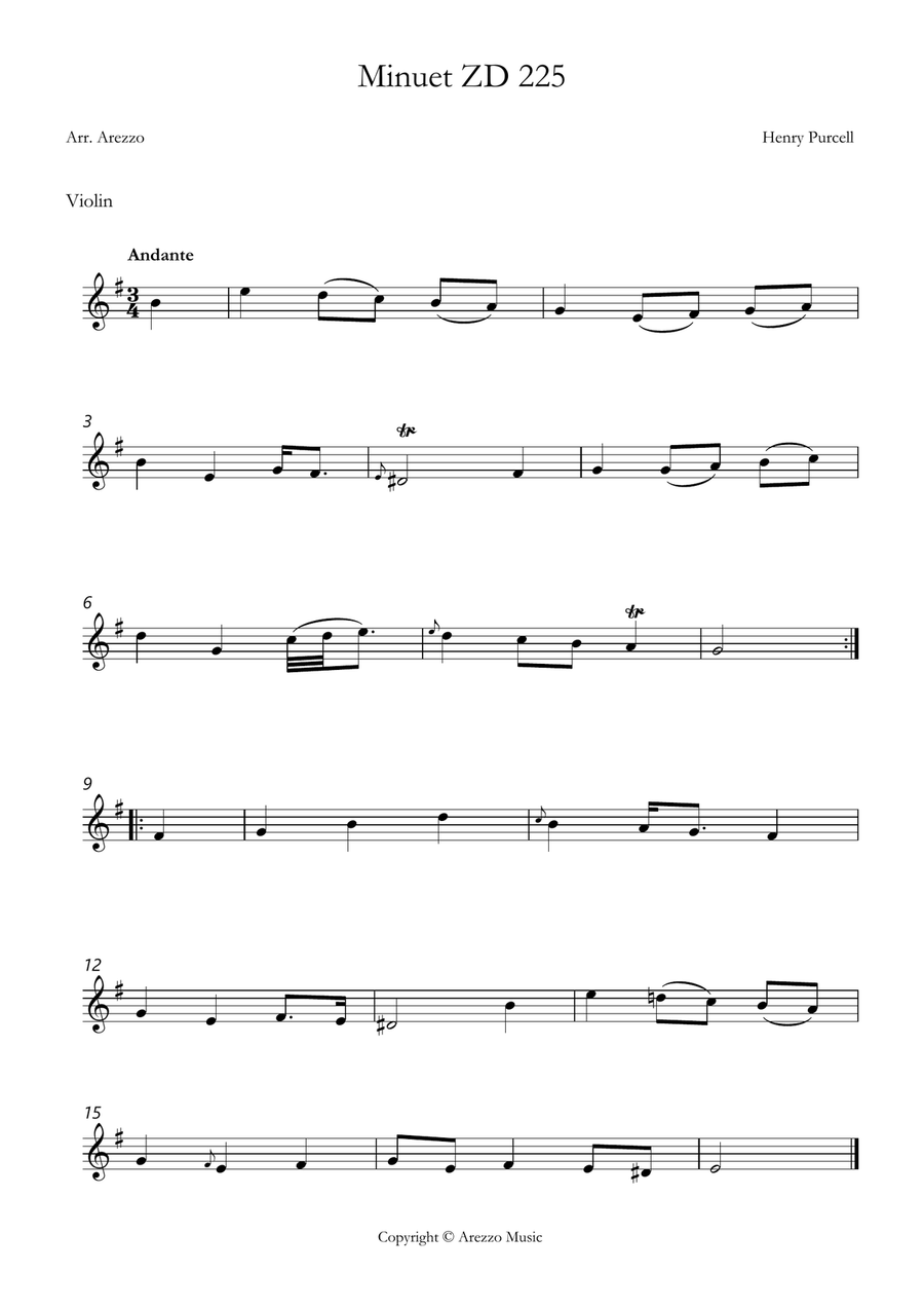 Henry Purcell – ZD 225 Minuet in E Minor | Violin and Cello Duet Sheet Music by Henry Purcell String Duet - Digital Sheet Music page 2
