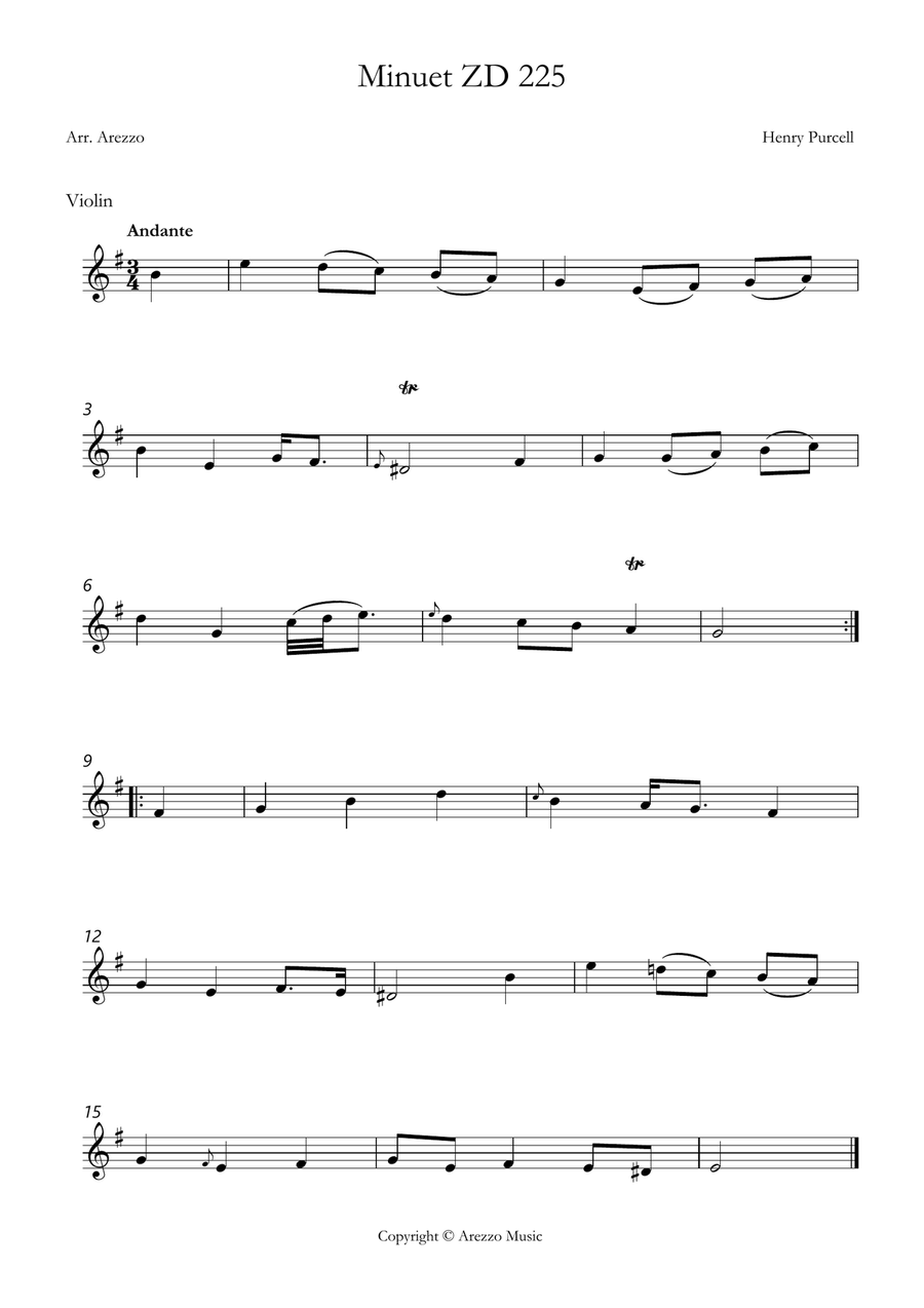 Henry Purcell – ZD 225 Minuet in E Minor | Violin and Bassoon Duet Sheet Music by Henry Purcell Chamber Music - Digital Sheet Music page 2