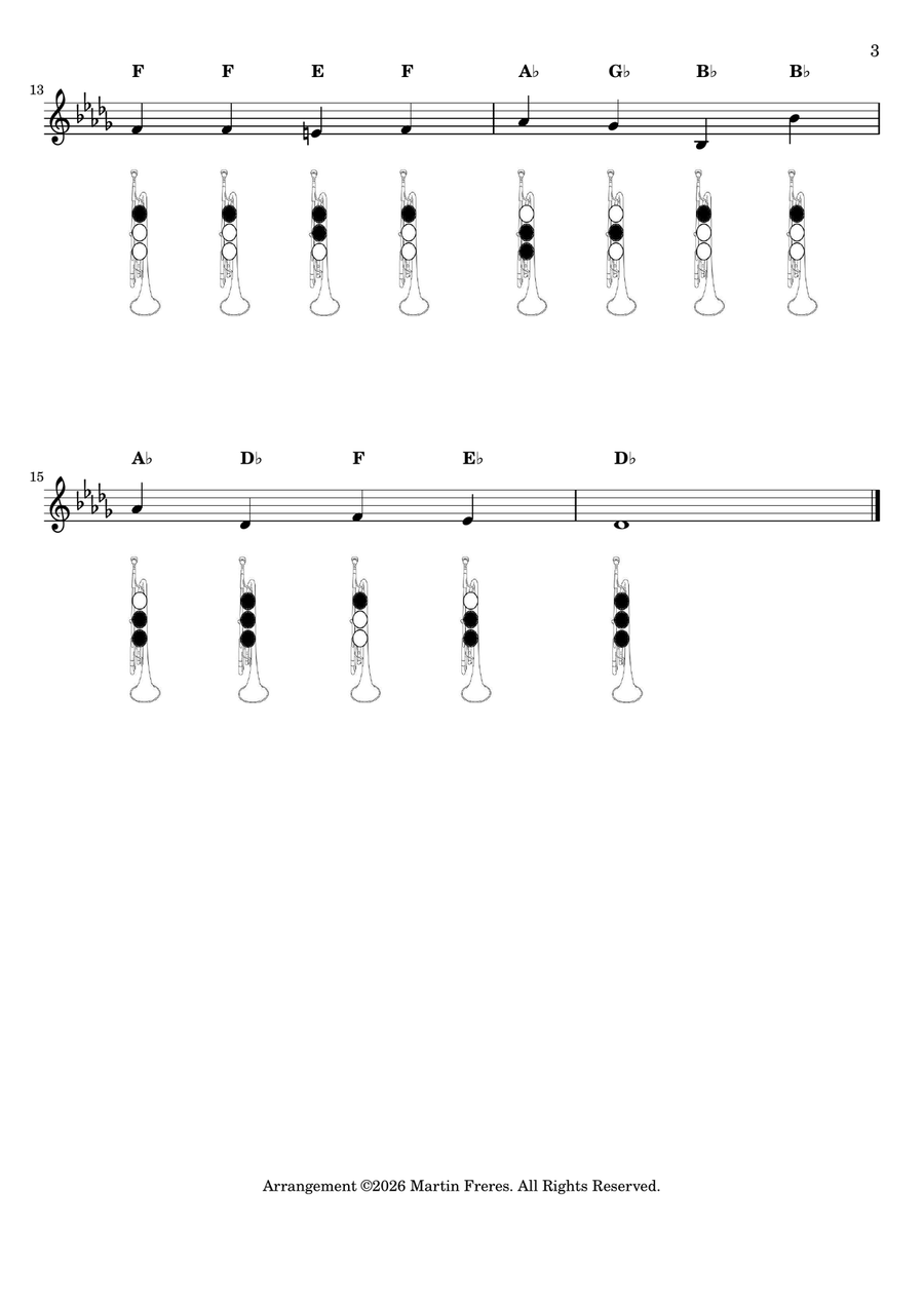 O Little Town of Bethlehem + Beginner Trumpet Fingering Chart (F#3 - C6) B-Flat Trumpet - Digital Sheet Music page 4