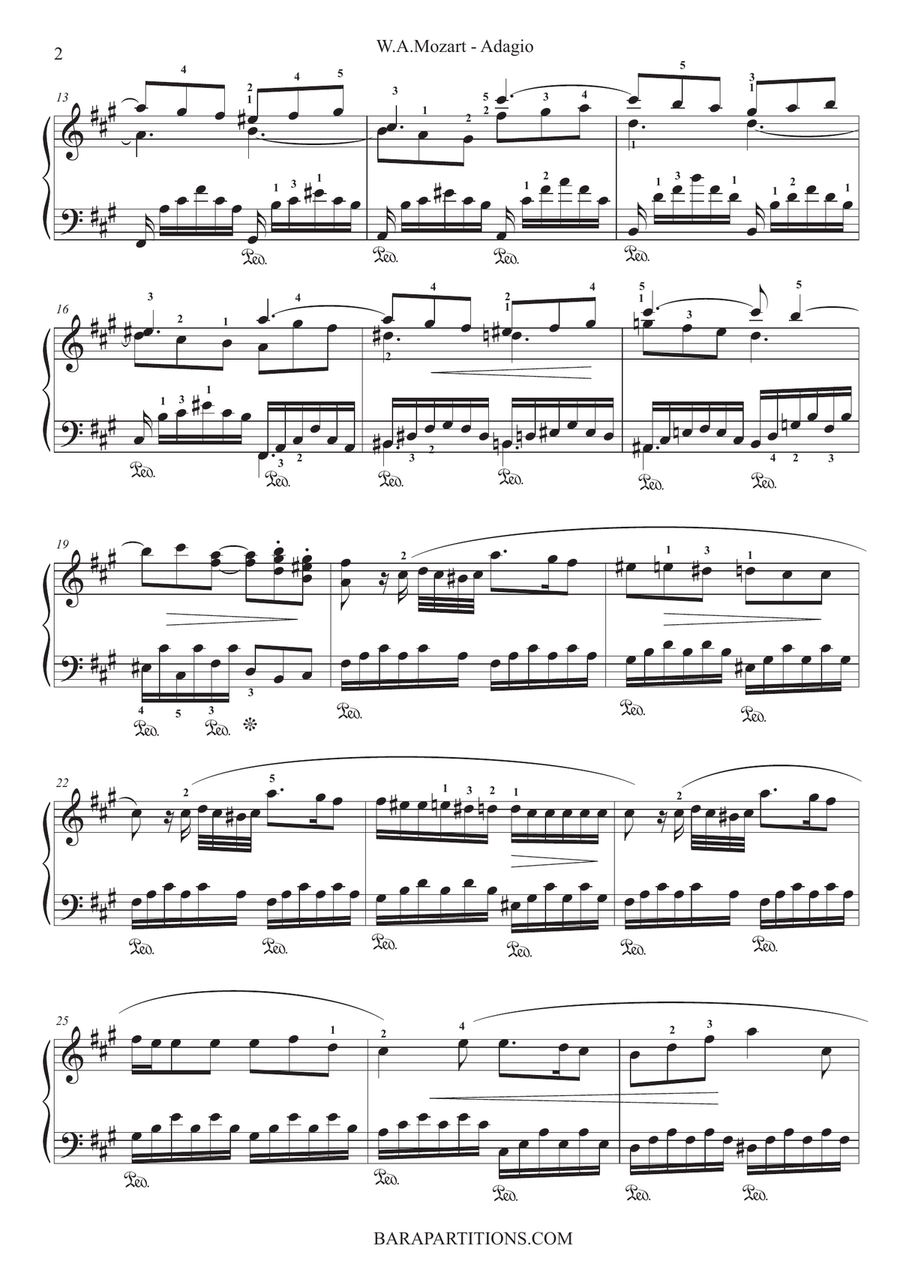 W.A.Mozart - ADAGIO (Concerto N°23) | Original Piano Solo Arrangement by Wolfgang Amadeus Mozart Chamber Music - Digital Sheet Music page 5