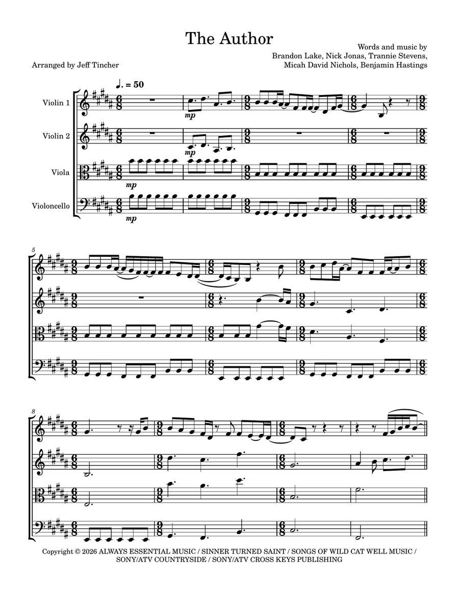 The Author by Nick Jonas String Quartet - Digital Sheet Music page 2