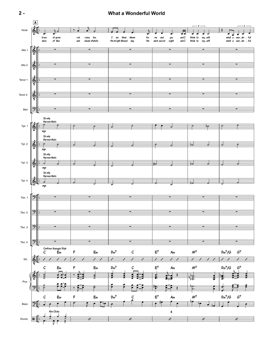 What A Wonderful World by Louis Armstrong Jazz Ensemble - Digital Sheet Music page 2