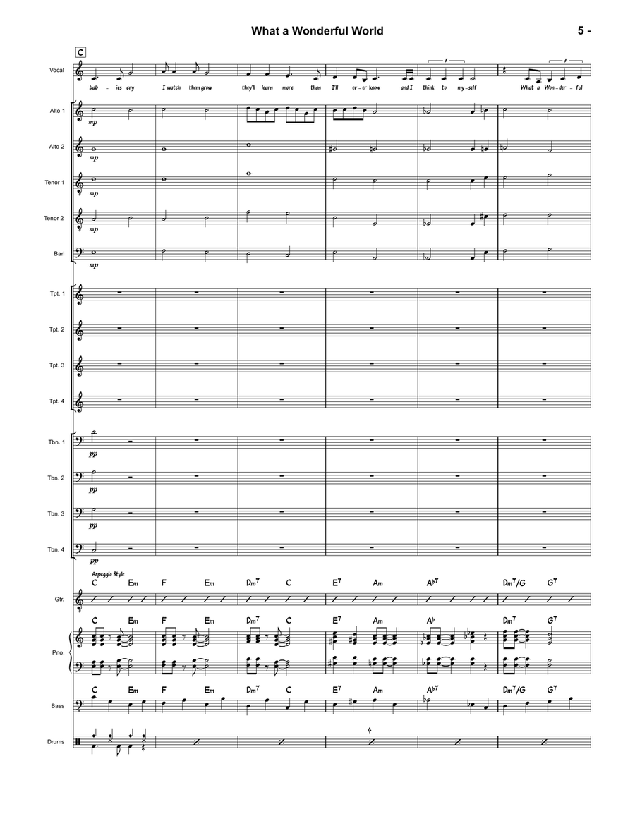 What A Wonderful World by Louis Armstrong Jazz Ensemble - Digital Sheet Music page 5
