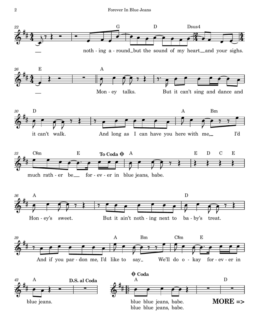 Forever In Blue Jeans by Neil Diamond Piano - Digital Sheet Music page 2