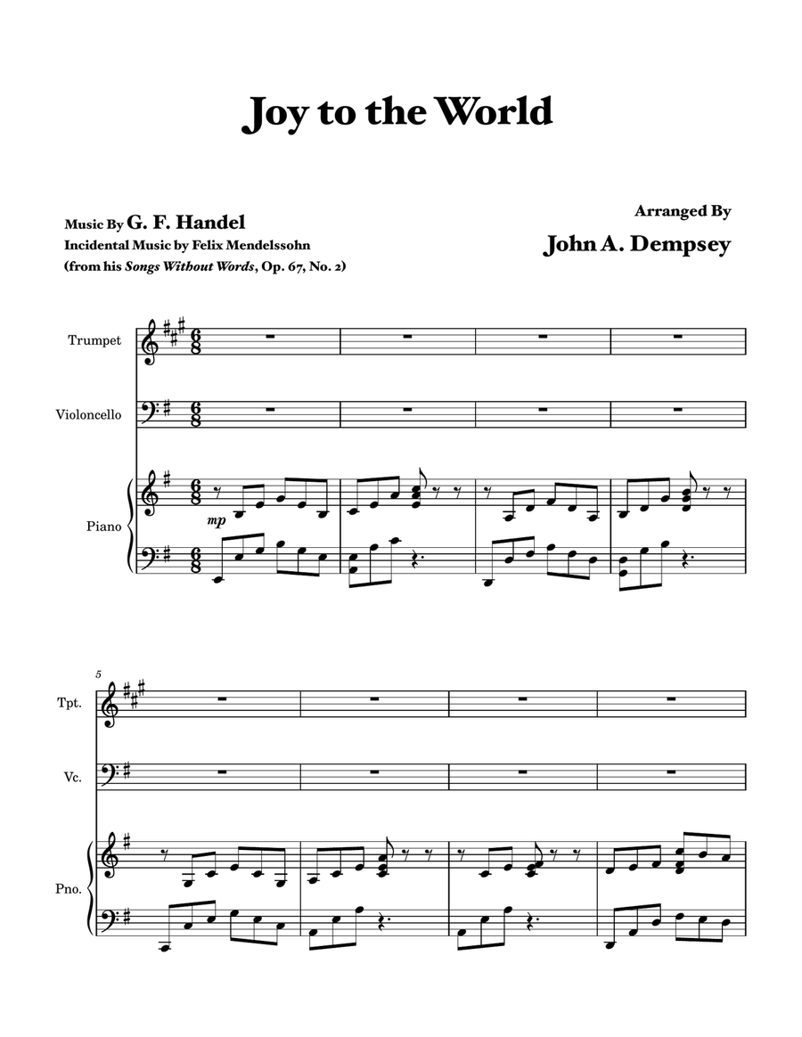 Joy to the World (Trio for Trumpet, Cello and Piano) by John A. Dempsey Trumpet Trio - Digital Sheet Music page 5