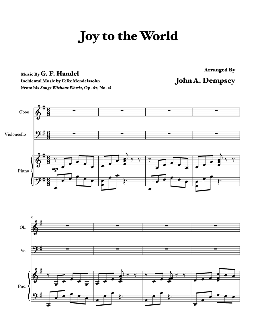 Joy to the World (Trio for Oboe, Cello and Piano) by John A. Dempsey Small Ensemble - Digital Sheet Music page 5